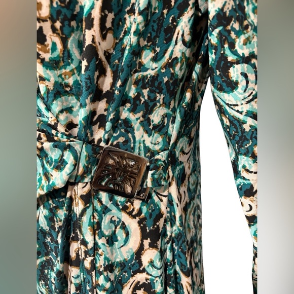 NEW, Anne Klein, Patterned Wrap Dress, Size 14, Green, Black, Pink - Picture 7 of 12